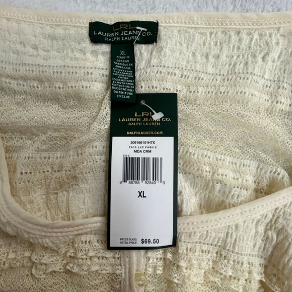 LRL Lauren Jeans Co. Ralph Lauren Womens Cream Textured Stripe Top XL New $69 - Picture 3 of 7